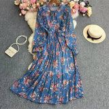 And Autumn Gentle Wind Korean Version Of Sweet Round Collar Lote Side To Receive Waist Thin A Word Broken Flower Chiffon Dress