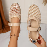 Head Fishing Grid Hollow Mary Jane Single Shoes Women Go Out 42 Large Summer New