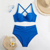 2025 Sexy New Hard Cup Pure Color High-Waist Swimsuit