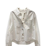 Collar Net Color Single-D Row Buckle Cotton Shirt 2025 Spring And Autumn Small Man Wearing Loose Age Reduction Long-Sleeved Top
