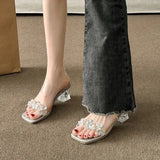 Summer New Crystal And Transparent Sandals Women Wear High Heels Slippers With Cool Drag