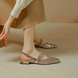 Diamond Sequin Crystal Shoes Small Square Head Mary Jane Head Sandal Women Simple Thick Heel Empty Single Shoes