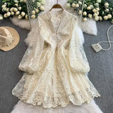 Spring And Summer Sweet Court Style V Collar Lantern Sleeve Fashion Embroidery Spoon Thin A Word Elegant Dress Woman
