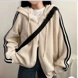 Version Of Chic Autumn And Winter New Simple Temperament Drawstring Hood Design Niche Striped Loose Long-Sleeved Sweater