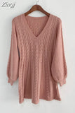 V-neck Lantern Sleeve Knit Elegant Vestidos De Mujer Fashion Korean Sweater Bodycon Y2K Mini Dress Women Clothing