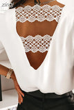 Lace Stitching Shirt Fashion Sexy Spring and Autumn Long-sleeve Shirt V-neck Chic Back Korean Office White Blouse