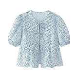 New Bubble Sleeve With Solid Color Short Top