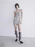 Hot Sales Explosion Sexy Hollow Hot Diamond Tight-Body Bag Dress Flower Diamond Temperament Dress