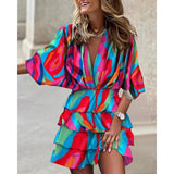 Explosion Autumn Bat Sleeve V Under The Collar Irregular Dress Women's