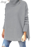 Winter Women Knitted Long Sweater Loose Oversized Turtleneck Batwing Sleeve Tunic Pullover Tops