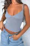 y2k Sleeveless Strap V-neck Camis Crop Tops Streetwear Retro Mesh See Through Patchwork Tank Summer Slim Fit Vest