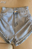 Sexy Shirring Slim Denim Shorts Women Fashion Korean High Waist Casual Shorts Summer Button All Match Harajuku Shorts