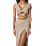 New Hollow Bikini Shirt Small Vest Long Dress Two-Piece T-Shirt With Cross-Beach