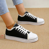 Large-Size Low-Top With Canvas Shoes Women's Flat-Soled Round Head Casual Single-Shoe Student