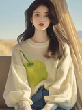 Year's Popular Beautiful Sweater Niche Loose Thin Lazy Wind Apricot Print Knitted Bottom Shirt