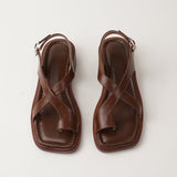 Leather Fashion Jacket Sandals Women 2025 Summer New Flat Heel Shoes Buckle Roman Shoes Sand Stall