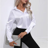 Women Shirt 2023 Satin Womens Tops Female Clothing Solid Long Sleeve Shirts and Blouse Basic Ladies Tops OL Women's