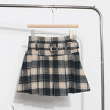 Shooting With Belt ~ Lattice Hair Of The Hundred Folded Skirt High Waist Anti-Light Small A Word Short Skirt