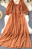 Beach Chiffon Long Dress Elegant Solid Lantern Sleeve High Waist Women Maxi Dress Party Club Ladies Vestidos 2023