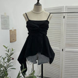 Shooting Irregular Kinky Skirt Shaved Belly Thin Sling Vest Design Slim Slime Sleeveless Top