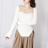 Zingj Sexy Knit Bottom Shirt Female 2024 Spring New Fashion Hem Irregular On Both Sides Of The Slit Knit