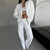 New Autumn And Winter Women's Casual Zipper Jacket Wide Leg Pants Fashion