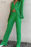 Pants Suits Women Button Up Shirt And High Wasit Pants Set Spring Autumn Ladies Pleated Elegant Loose 2 Piece Pant