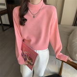 Zingj Winter New Style Inside Build Small Head Bottom Lady Sweater Jacket Pure Color Half High Turtleneck Short Sweater Woman-Outfit