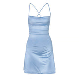 Zingj Dress 2024 Spring New Style Design Feeling Show Back Sky Blue Dress Condole Belt Dress