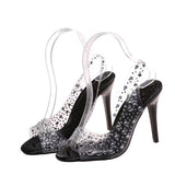 Water Drill High-Heeled Toe Sandals Women's Pointed After The Sharp Head With Crystal Fish Mouth Fashion
