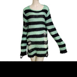 Zingj Version Of The Hollow Hole In The Long Sweater Female Lovers Stripes Loose Color Dark Versatile Knit Niche-Outfit