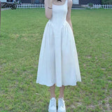 White Strap Dress Women Casual Party Midi Korean Style Dress French Chiffon Puff Sleeve Women's Summer Sundresses
