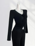Zingj Ah Elegant Temperament Rose Slim Shirt Spring New Show Thin V-Neck Long-Sleeved T-Shirt Bottom Shirt