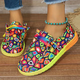 New Large-Size Lace With Color Low-Top Single Shoes Women Graffiti Lazy Man Canvas Flat-Bottomed Casual Single