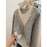 Folded Fake Two-Piece Top Female Hooded Temperament Knitted Sweater Lazy Style Design Sense Of Niche 2025