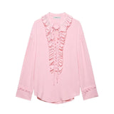New Loose V-Neck Cascade Trim With Long-Sleeved