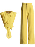 Commuter Style Formal Sense Suit 2025 Autumn New Round Collar Bow Splicing Jacket Waist Trousers