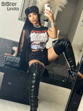 Letter Print Crop Tops Women Sleeveless Casual 2023 Hipster Side Split Tanks Female Summer Trendy Streetwear