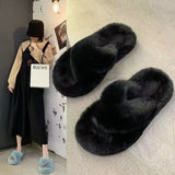 Slippers Women Wear Net Red Code 2025 New Autumn And Winter Warm Wear Cross Fur