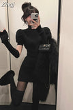 Sexy O-Neck Slim Casual Office Lady Knitted Mini Dress Sweater Women Party Design Long Sleeve One Piece Dress Elegant
