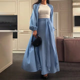 Women's Dress Ribbon Bubble Sleeve Middle East Dubai Elegant Cardigan Tying Bra Strap Half Body Two-Piece