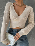 New Women's Sweater With Nail Beads Shoulder-Repair Long-Sleeved Knitted Shirt