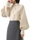 Kong Style Retro POLO Collar Big Lantern Sleeve Long-Sleeved Shirt For Women 2025 New Irregular Design Feel