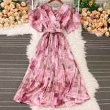 French Crumlom Dyed Summer New Waist Display Thin And Long Elegant Folded Chiffon Dress Holiday