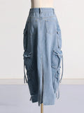 Zingj Feng Shui Wash Long Skirt Autumn 2024 New Multi-Pocket Decoration High Waist Show Skinny Denim Skirt