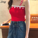 Women Lovely Chic Summer Korean Fashion All-match Slim Girls Crop Top Popular Knitted Preppy Ladies Clothing Camis