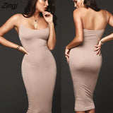 Women Solid Color Slim Fit Party Clubwear Pencil Dress Spaghetti Straps Backless Sexy High Waist Bodycon Elegant Long