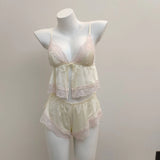 Pajamas Female Summer French Lace Lace Lace Paired Shorts Two Sets Of Ice Silk Pure Seduction Sling Strap Thin