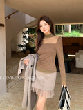 Xixi 2025 Autumn New White Standard Korean Long-Sleeved Lace Knitted Woolen Women