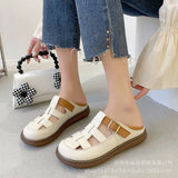 Zingj Head Shoes Sen Department Literary Wind Student Sandals Female 2023 Summer New Round Head Hollow Out Casual Flat Croshoes-Outfit